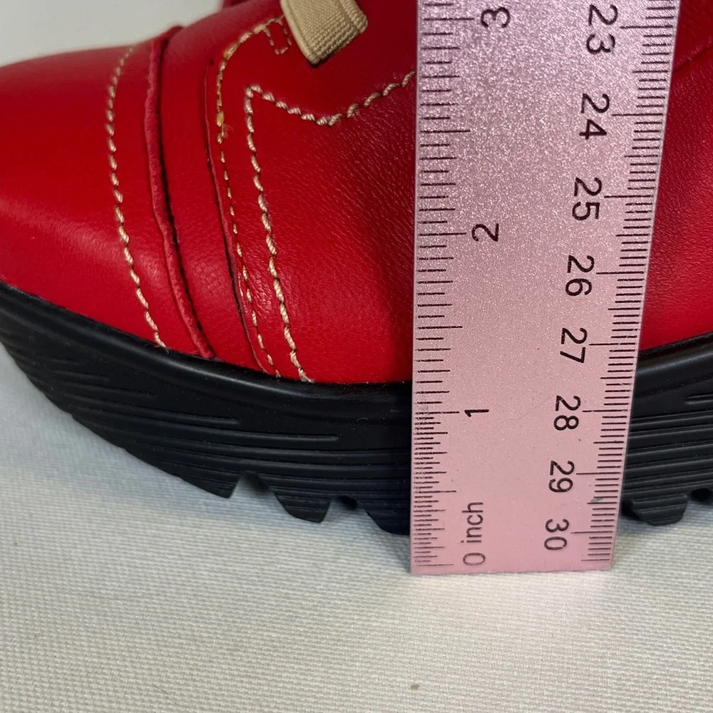 Bernie Mev Red Leather High-Rise Wedge Ankle Boots Size 39 US 8 NWOB